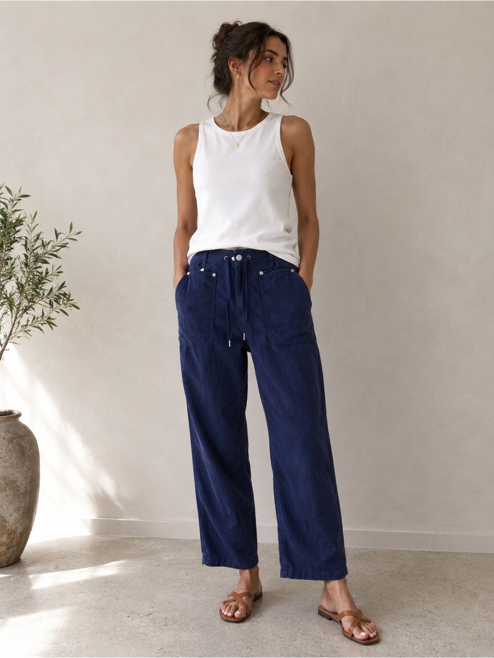 Carve Designs Linen Blend Wide Leg Pants – Women’s Size 4 – Navy Blue
